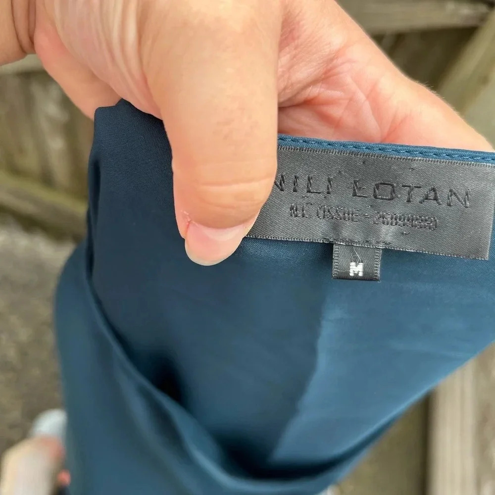 NILI LOTAN SILK SHEER TEAL BLOUSE - Picture 6 of 6